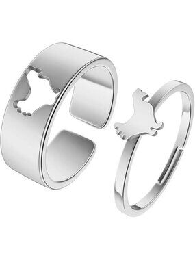 Chicken-s 2Pcs Matching Cute Animals Promise Engagement Ring